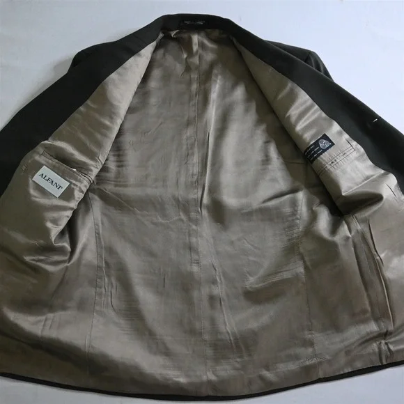 Vtg Alfani 40S 34x28 Olive Green 100% Wool Mens Jacket Pants Suit
